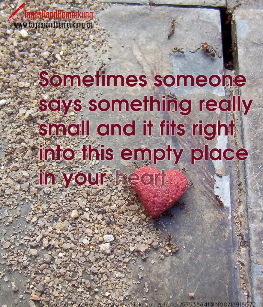 Sometimes someone says something really small and it fits right into this empty place in your heart
