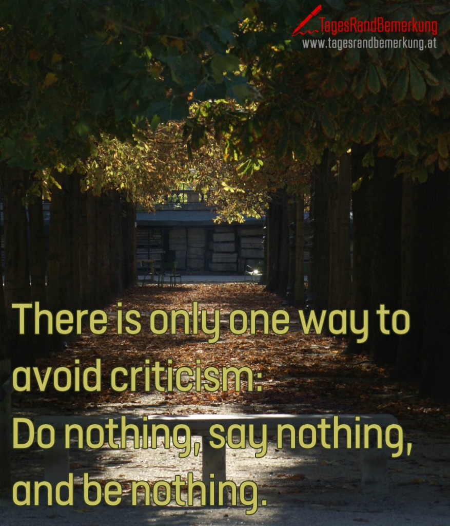 There is only one way to avoid criticism: Do nothing, say nothing, and be nothing.