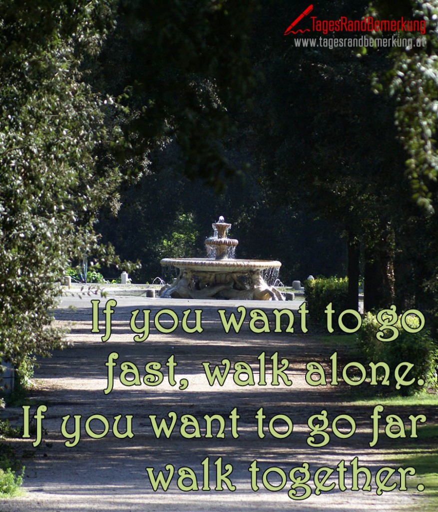 If you want to go fast, walk alone. If you want to go far walk together.