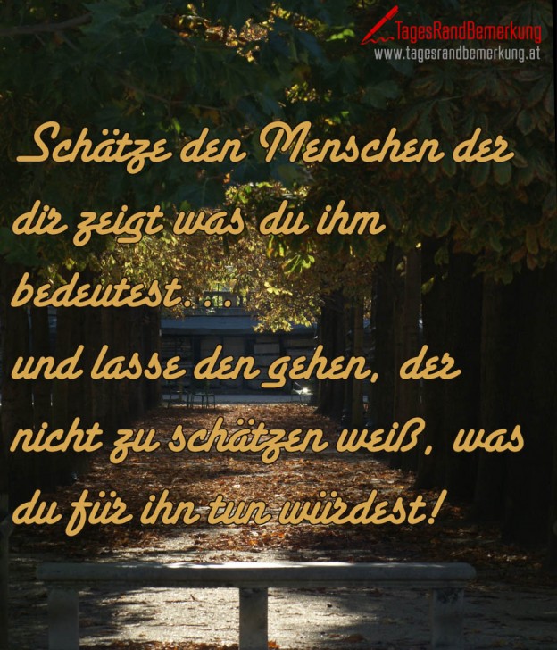Schätze den Menschen der dir zeigt was du ihm bedeutest... und lasse