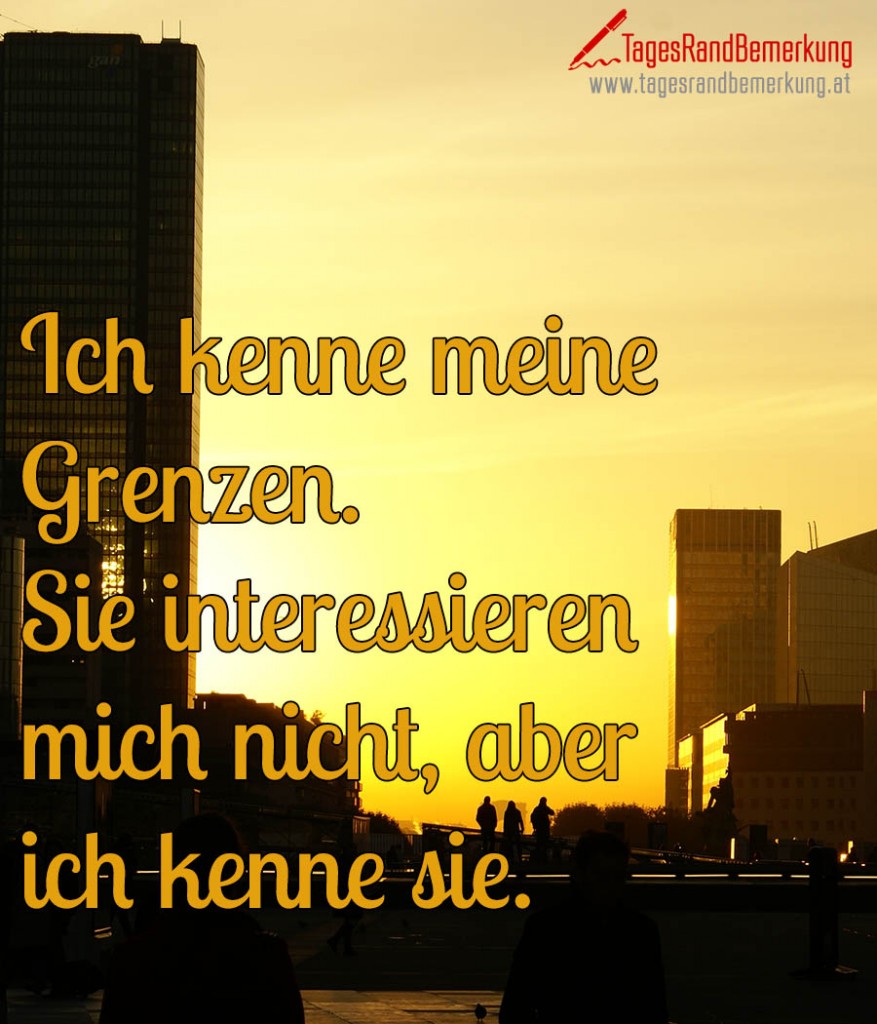 Ich kenne meine Grenzen. Sie interessieren mich nicht, aber ich kenne sie.