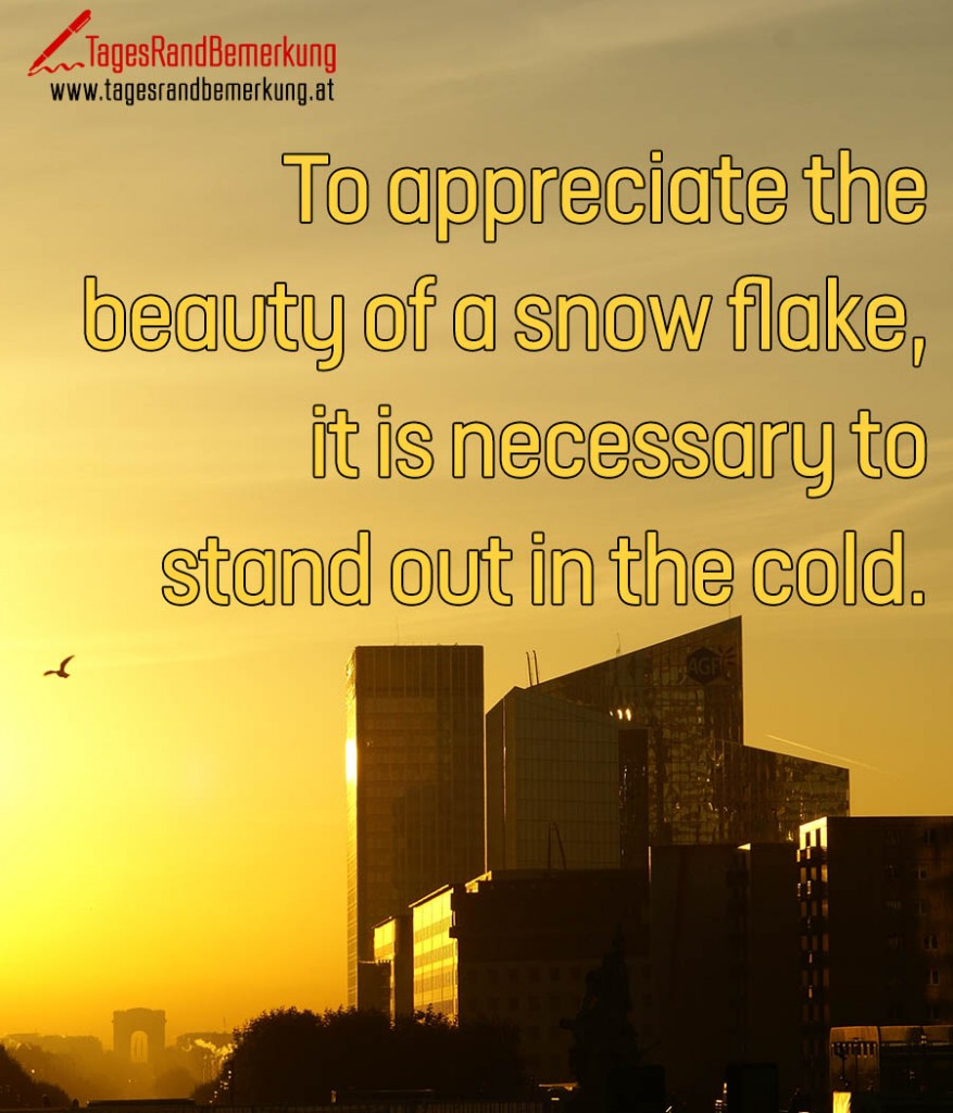 To appreciate the beauty of a snow flake, it is necessary to stand out in the cold.
