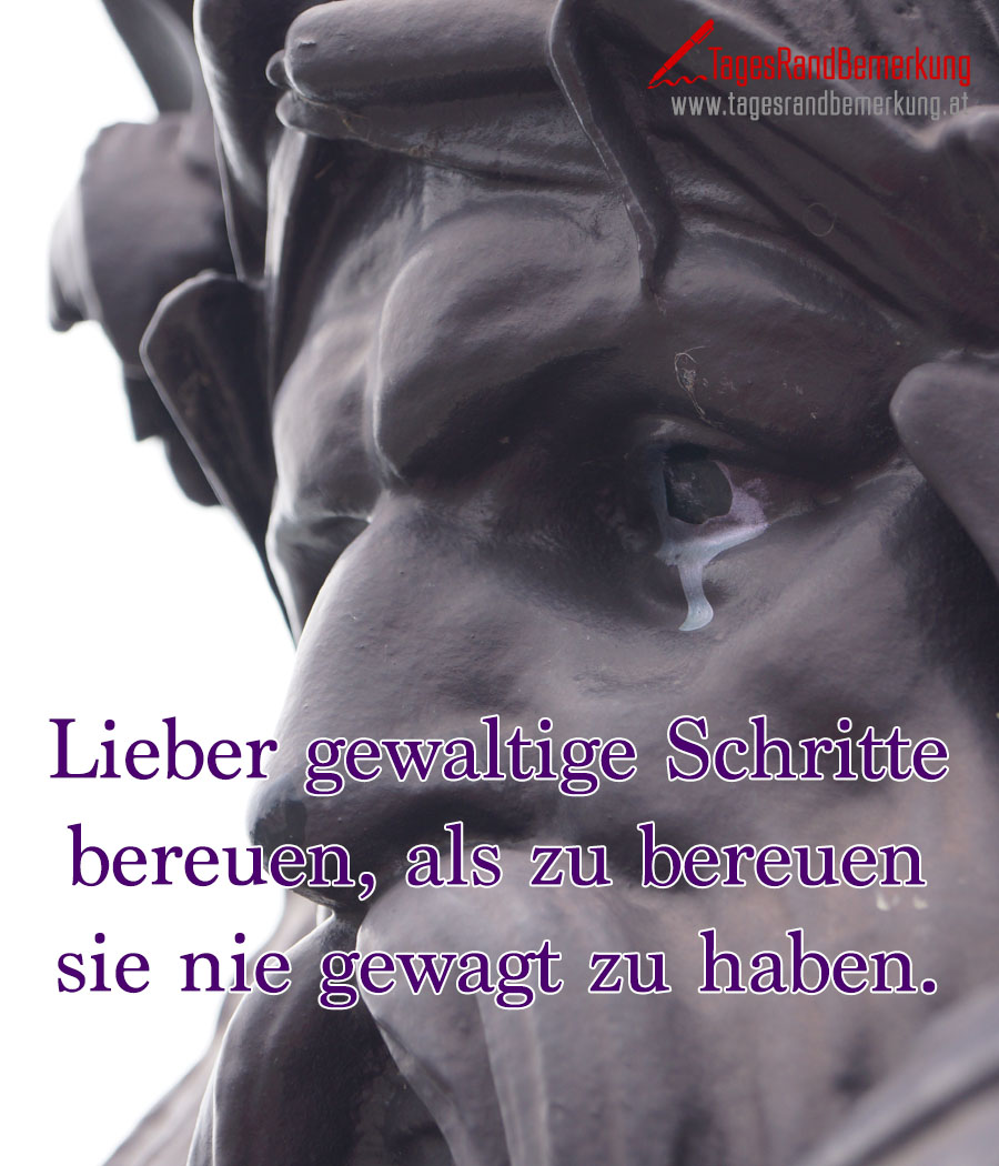 Lieber gewaltige Schritte bereuen, als zu bereuen sie nie gewagt zu haben.