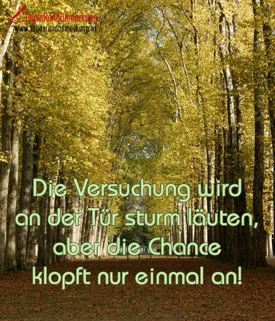 Die Versuchung wird an der Tür sturm läuten, aber die Chance klopft nur einmal an! Zitat von
