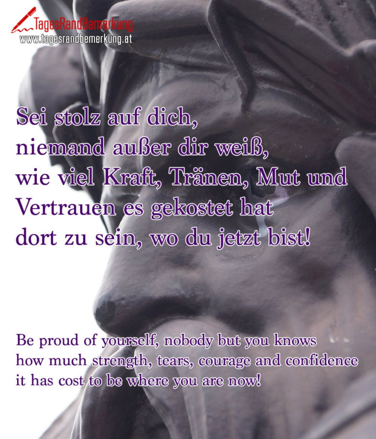 Sei stolz auf dich, niemand außer dir weiß, wie viel Kraft, Tränen, Mut und Vertrauen es Sei stolz auf dich, niemand außer dir weiß, wie viel Kraft, Tränen, Mut und Vertrauen es